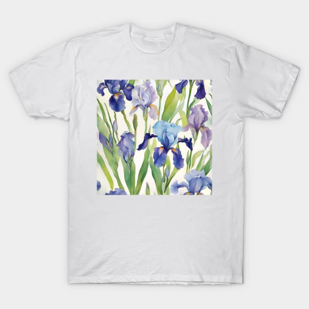 Watercolor study of blue irises T-Shirt by SophieClimaArt